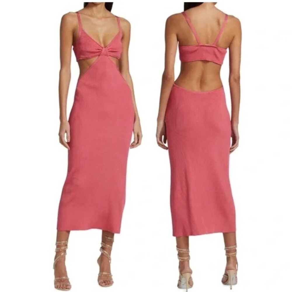 Cult Gaia Serita Knit Midi Dress Womens S Blossom Pink‎ Cutout Ribbed